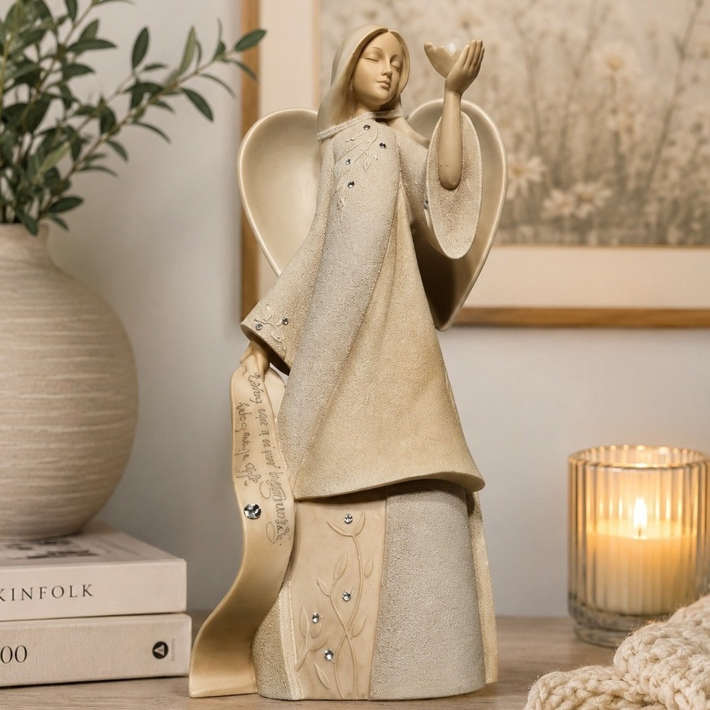 Enesco Foundations Angel Figurine Rhinestone Accent Beige Resin 2009